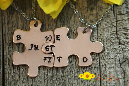 We Just Fit Puzzle Piece Necklace Set, Hand Stamped, Valentine's, Couples Gift, Boyfriend or Girlfriend Gift, Engagement, Anniversary Gift