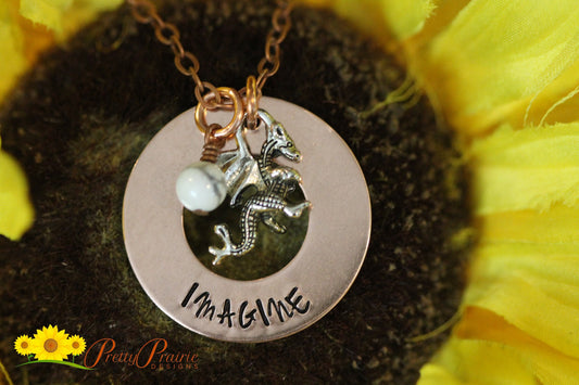 Imagine Dragon Necklace, Gothic Necklace, Graduation Gift, Hand Stamped, Dragon Jewelry, Power, Strength, Good Luck Gift, Medieval Jewelry