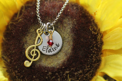 Gold Music Lover Necklace, Personalized Music Necklace, Custom Musician Gift, Hand Stamped, Singer Gift, Music Note Charm, Pianist Jewelry