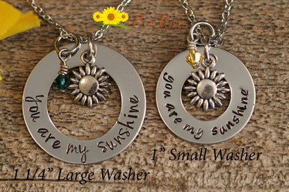 You are My Sunshine, Large Washer Necklace, Hand Stamped Sun Jewelry, Daughter Necklace, Custom Sunshine Necklace, Girlfriend Gift, Fiancé