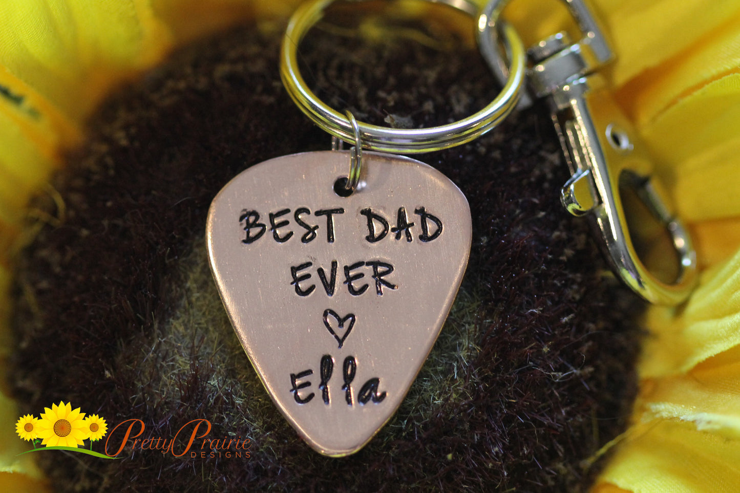 Best Dad Ever Guitar Pick Keychain, Hand Stamped, Music Lovers Gift, Personalized, Father's Day, Guitar Player Gift, Dad's Gift from Kids