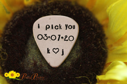 I Pick You Personalized Guitar Pick, Hand Stamped Pick, Birthday Gift for Guitarist, Engagement Present, Special Date Pick, Metal Pick