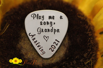 Play Us a Song Guitar Pick, Guitar Pick for Grandpa, Father's Day Gift, Hand Stamped, Metal, Personalized Pick, Guitarist Gift, Music Token