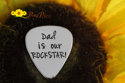 Daddy is Our Rockstar Guitar Pick, Father's Day Gift, Hand Stamped Metal Pick, Guitarist Gift, Rockin' Dad, Rock & Roll Present, Music Token