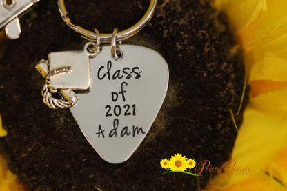 Personalized Graduation Guitar Pick Keychain, Music Keychain, Music Lover, Gift for Graduate, College Acceptance Gift, HS Graduation Present