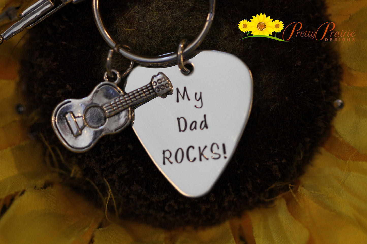 My Dad Rocks Pick Keychain, Hand Stamped Keychain, Music Charm, Father's Day Gift, Birthday Gift for Dad, I'm Pregnant Reveal, New Dad Gift