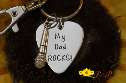 My Dad Rocks Pick Keychain, Hand Stamped Keychain, Music Charm, Father's Day Gift, Birthday Gift for Dad, I'm Pregnant Reveal, New Dad Gift