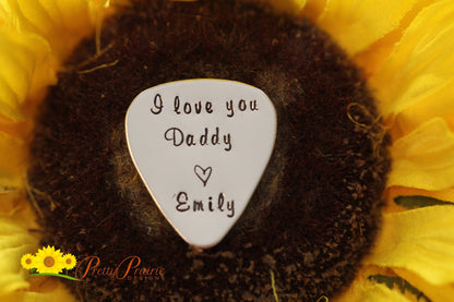 I Love You Dad Guitar Pick, Gift for Dad, Metal Guitar Pick, Hand Stamped, Father's Day Pick, Gift from Child, Musician Present, Guitarist