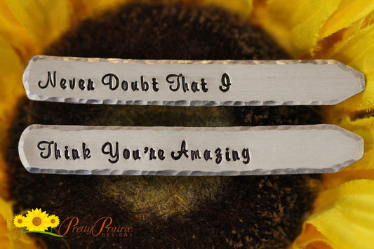 I Think You're Amazing Collar Stays, Collar Stiffeners, Suit Accessories, Men's Wedding Gift, Son's Birthday Gift, Hand Stamped Collar Stays