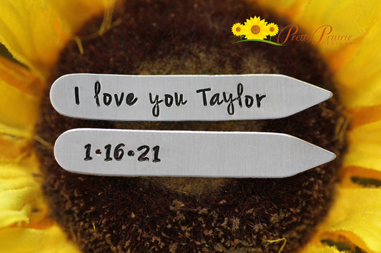 I Love You Collar Stays, Personalized Collar Stays, Dated Shirt Stays, Hand Stamped, Anniversary Gift for Him, Men's Gift, Valentine Gift