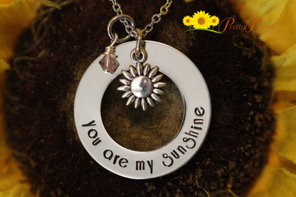 You are My Sunshine, Large Washer Necklace, Hand Stamped Sun Jewelry, Daughter Necklace, Custom Sunshine Necklace, Girlfriend Gift, Fiancé