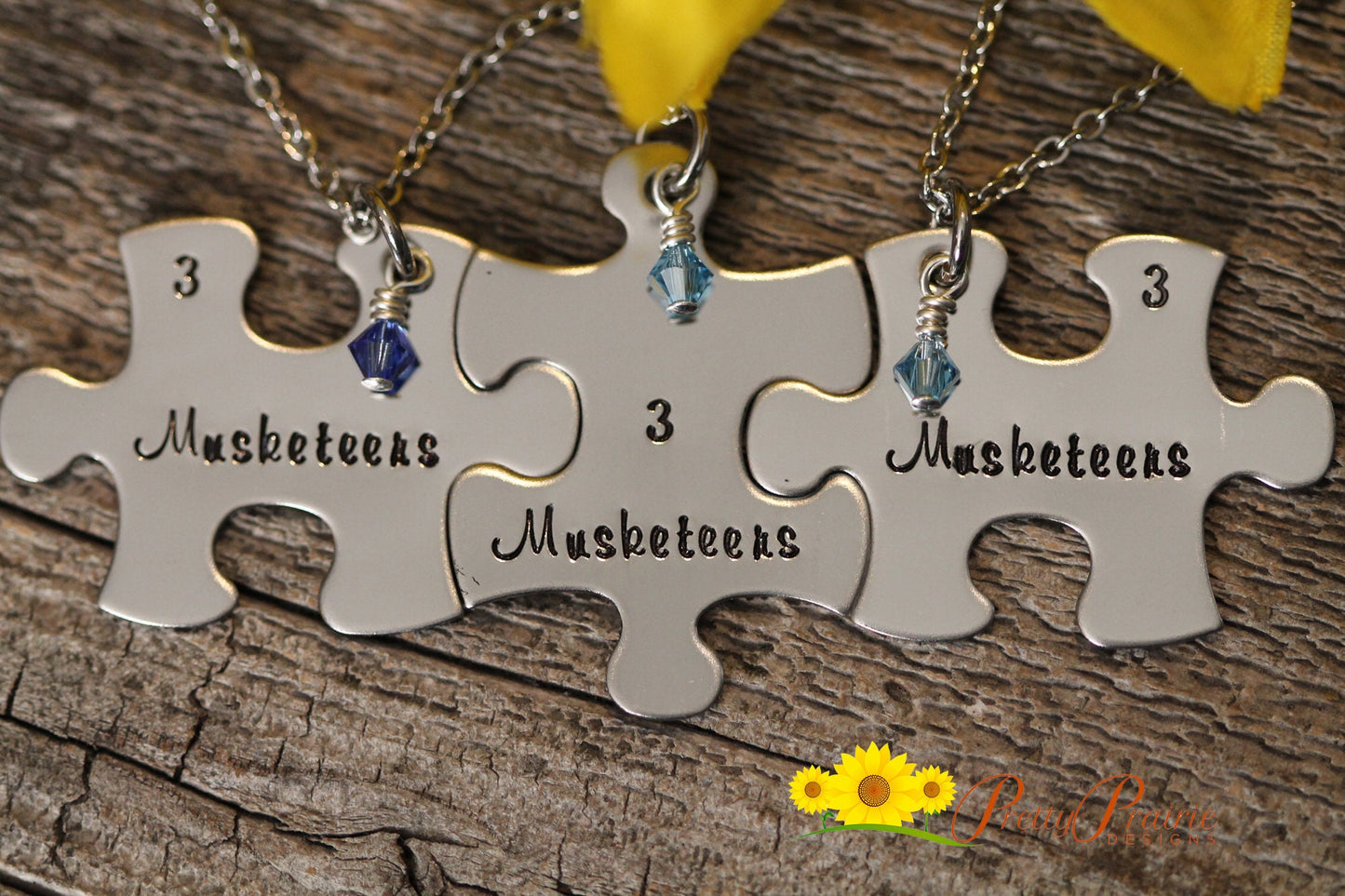 Musketeer Puzzle Piece Necklace Set, Hand Stamped, BFF Puzzle Piece Gift, Sisters, Mother Daughter Jewelry, Sorority Sisters Necklace Set