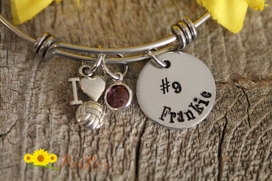 Personalized Water Polo or Volleyball Bangle, Coach Gift, Water Polo Player Gift, Volleyball Player Gift, Mom Bracelet, Volleyball Jewelry