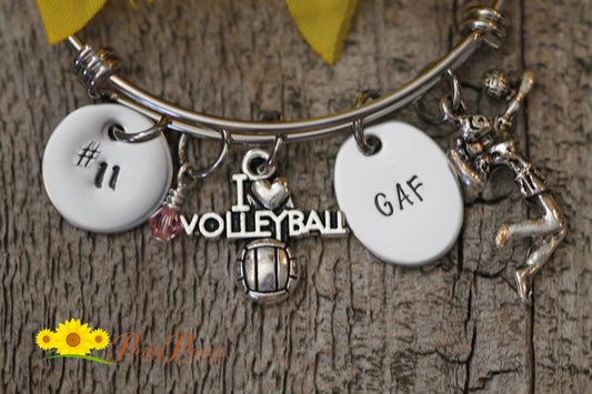 Initial Volleyball Bangle, I Love Volleyball Gift, Sports Jewelry, Volleyball Mom, V-Ball Player Gift, Hand Stamped, Volleyball Bracelet