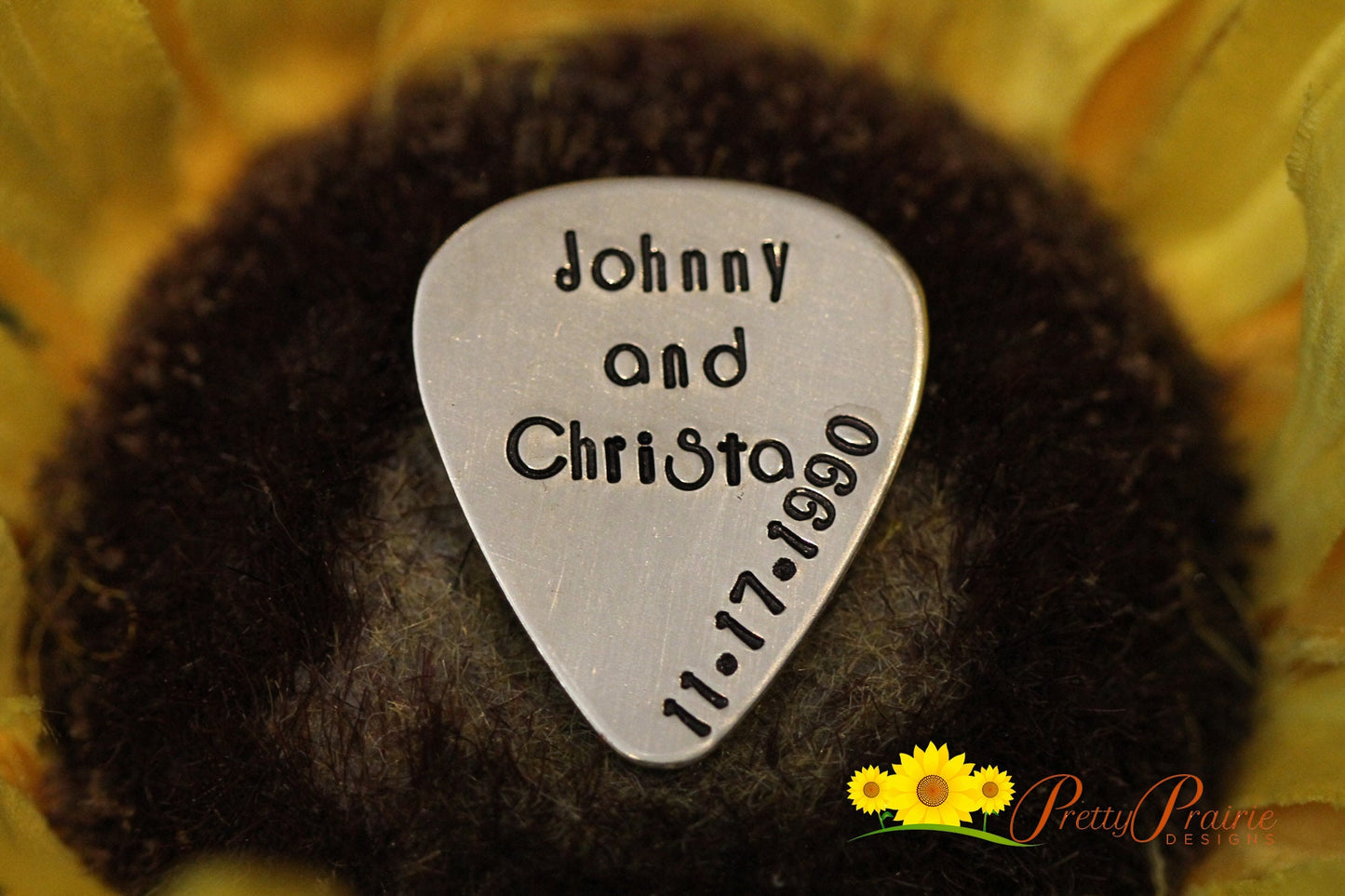 Name and Date Guitar Pick, Anniversary Gift, Hand Stamped Pick, Personalized Pick, Metal Pick, Boyfriend Gift, Promise Token, Musician Gift