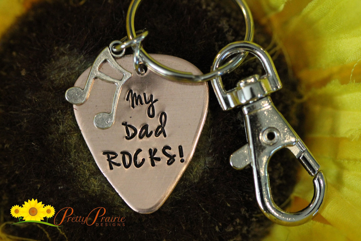 My Dad Rocks Pick Keychain, Hand Stamped Keychain, Music Charm, Father's Day Gift, Birthday Gift for Dad, I'm Pregnant Reveal, New Dad Gift