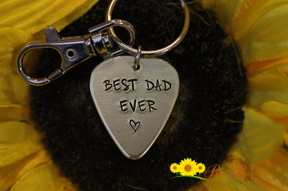 Best Dad Ever Guitar Pick Keychain, Hand Stamped, Music Lovers Gift, Personalized, Father's Day, Guitar Player Gift, Dad's Gift from Kids