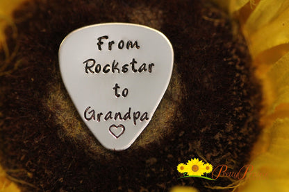 From Rockstar to Grandpa Guitar Pick, Pregnancy Reveal, Customized Guitar Pick, Metal Guitar Pick, Birth Announcement, Birthday for Grandpa