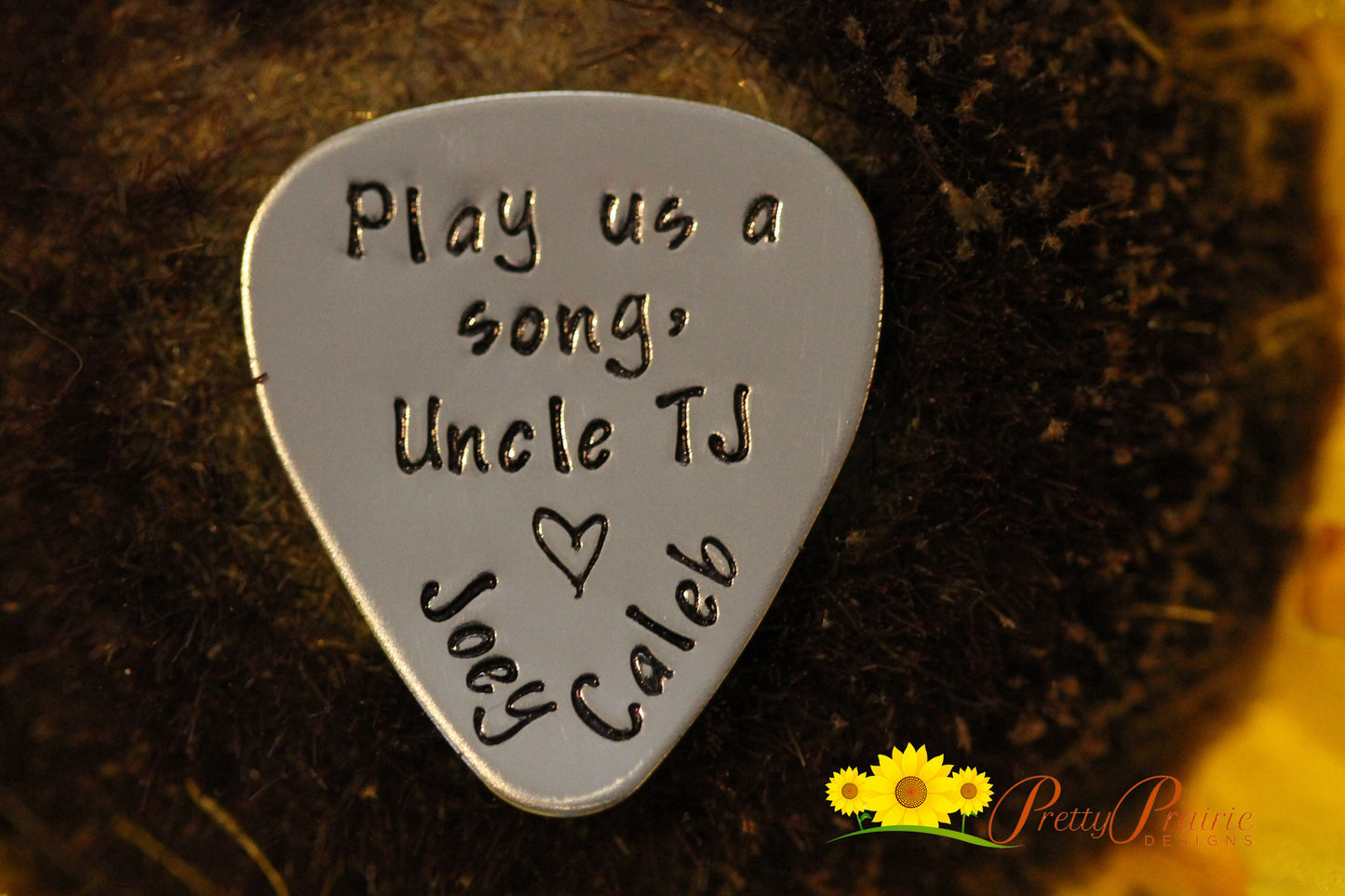 Play Us a Song Guitar Pick, Guitar Pick for Grandpa, Father's Day Gift, Hand Stamped, Metal, Personalized Pick, Guitarist Gift, Music Token