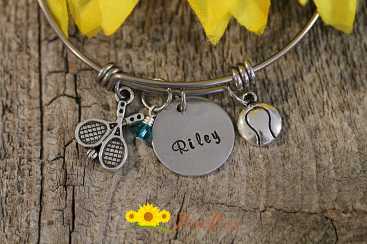 Personalized Tennis Bangle, Tennis Bracelet, Gift for Tennis Player, Tennis Coach Gift, Tennis Team Gift, Tennis Jewelry, Tennis Mom Present