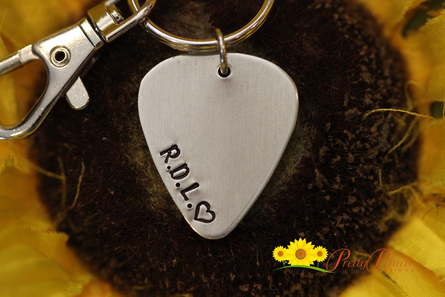 Initial Guitar Pick Keychain, Gift for Guitar or Music Lover, Present for Musician, Gift for Him or Her, Personalized Keychain, Hand Stamped