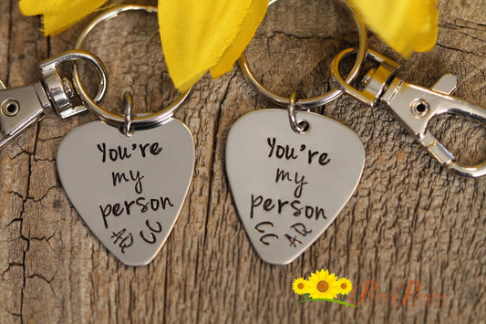 You're My Person Pick Keychain, Personalized, Hand Stamped, Musician Gift, BFF Gift, Gift for Partner, Guitar Player Gift, Boyfriend Gift