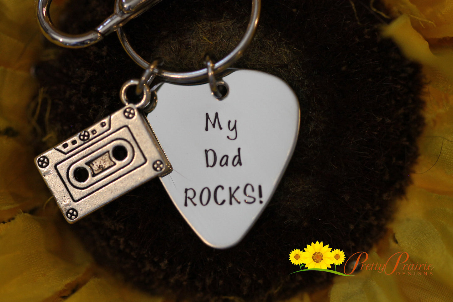 My Dad Rocks Pick Keychain, Hand Stamped Keychain, Music Charm, Father's Day Gift, Birthday Gift for Dad, I'm Pregnant Reveal, New Dad Gift