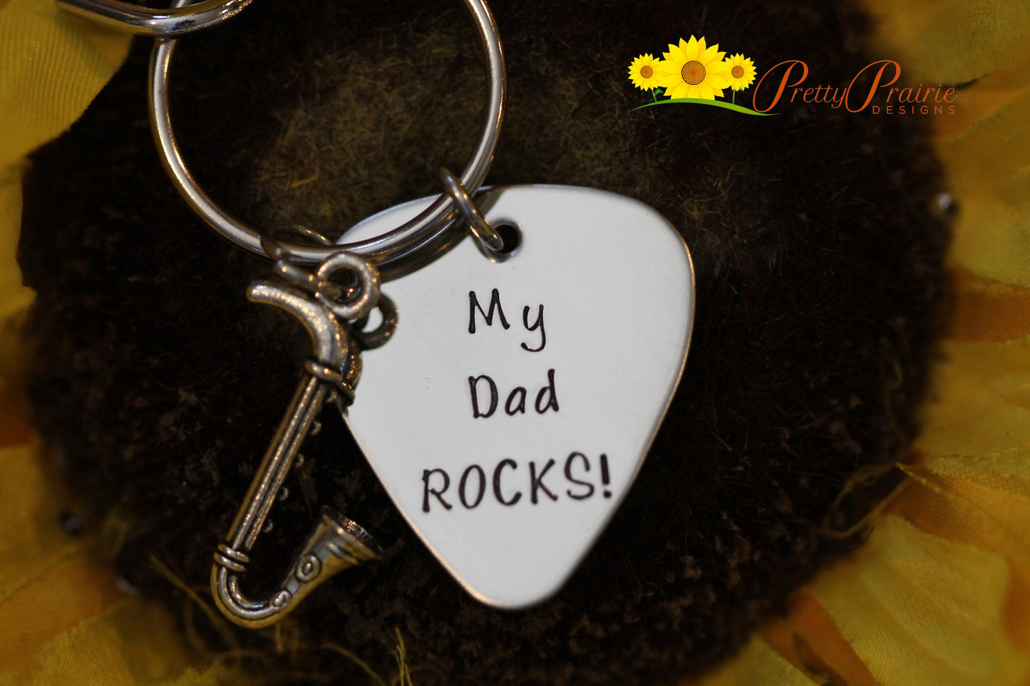 My Dad Rocks Pick Keychain, Hand Stamped Keychain, Music Charm, Father's Day Gift, Birthday Gift for Dad, I'm Pregnant Reveal, New Dad Gift