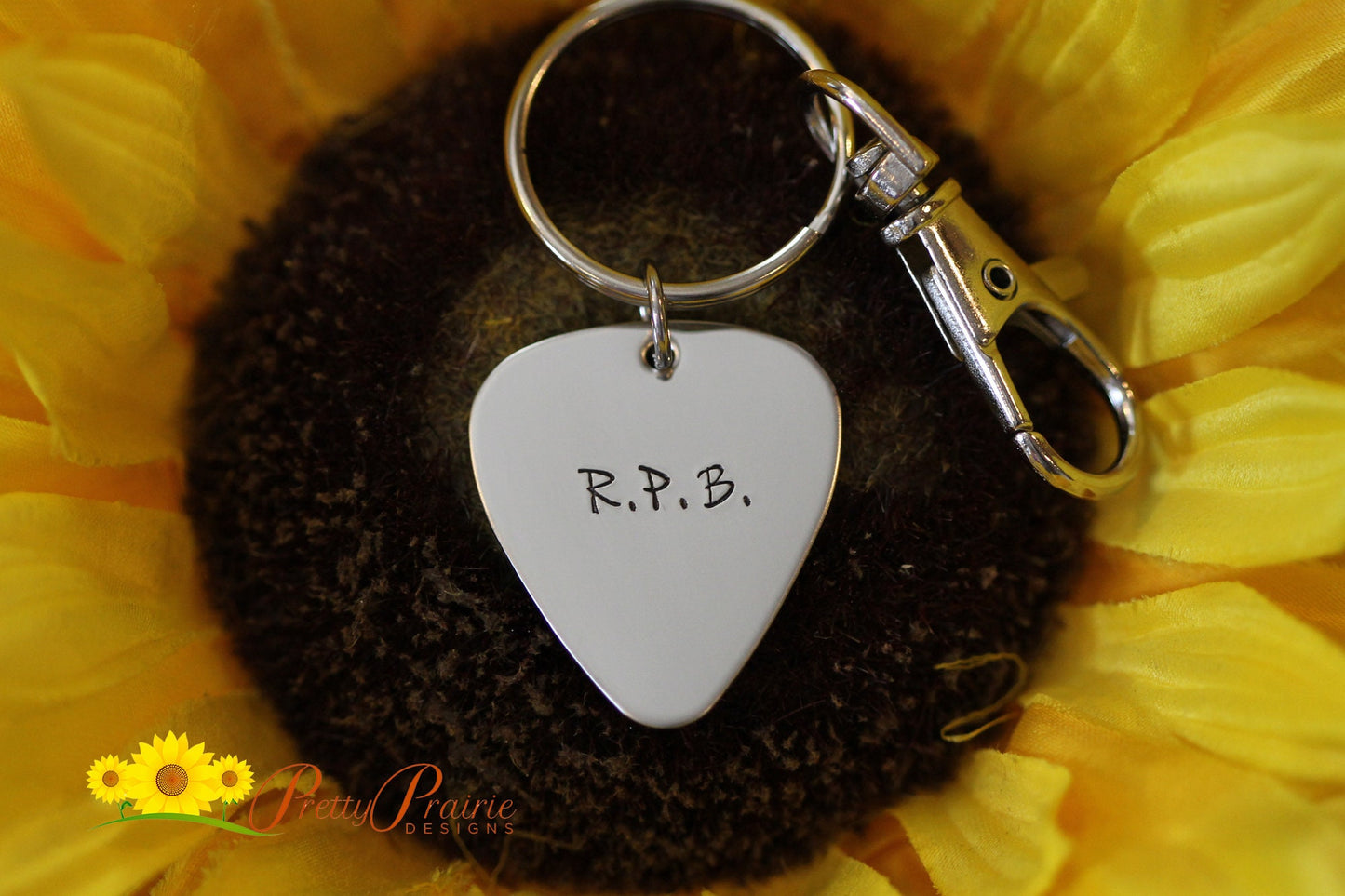 Initial Guitar Pick Keychain, Gift for Guitar or Music Lover, Present for Musician, Gift for Him or Her, Personalized Keychain, Hand Stamped