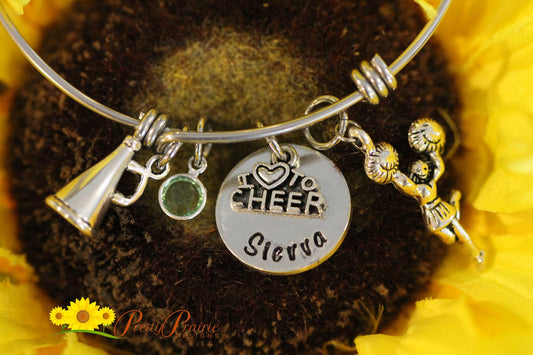Cheerleader Bangle,  Personalized Cheerleading Bracelet, Gift for Cheerleader, Cheer Coach Gift, Cheer Team Squad, Personalized Cheer Gift