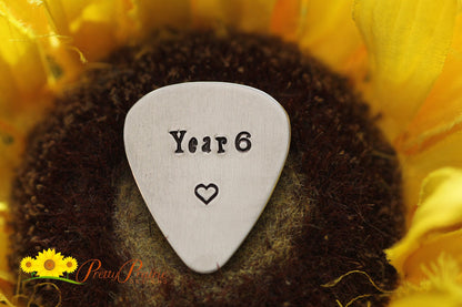 Anniversary Year Guitar Pick, Gift for Musician, Guitar Lover Gift, Anniversary Present, Hand Stamped, Metal Guitar Pick, Initial Pick