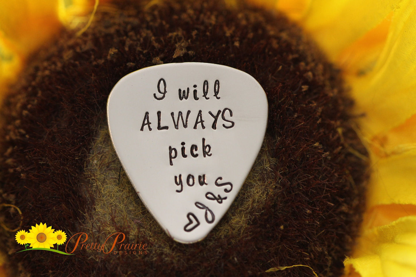 I Will ALWAYS Pick You Guitar Pick, Personalized, Gift for Musician, Promise Gift, Guitar Lover Gift, Anniversary, Metal, Hand Stamped Pick