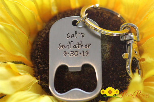 Personalized Godfather Bottle Opener, Godfather Gift, Dated, Metal Bottle Opener Keychain, Beer Lover Gift Idea, Christening, Baptism Gift