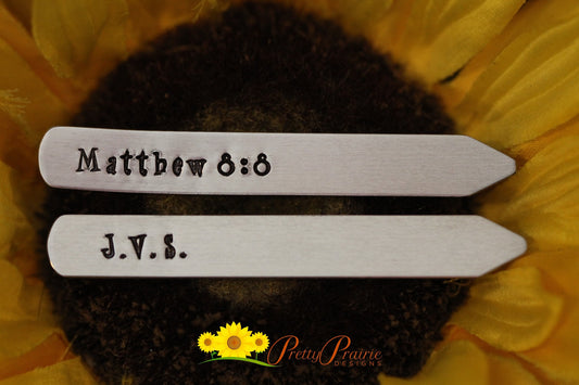 Bible Verse Collar Stays, Personalized Collar Stays, Hand Stamped, Religious Gift for Him, Godfather Gift, Groom Gift, Initial Collar Stays