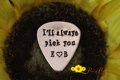 I'll Always Pick You Initial Guitar Pick, Gift for Musician, Promise Gift, Guitar Lover Gift, Anniversary, Boyfriend Gift, Hand Stamped Pick