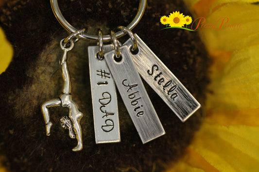 Gymnastics Tag Keychain, #1 Dad, Hand Stamped, Personalized, Father's Day Gift, Gymnastics Dad, Gymnast Keychain, Mother's Day, Coach Gift