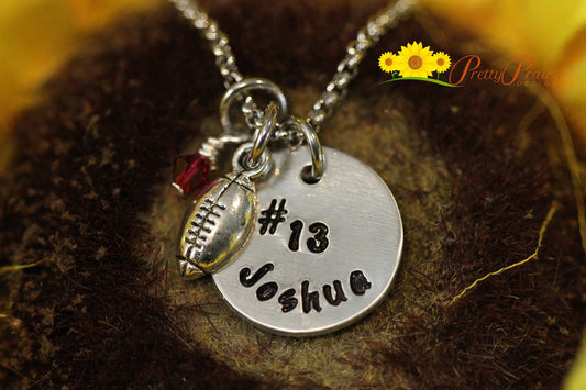 Personalized Football Necklace, Flag Football, Football Mom, Girlfriend Gift, Football Jewelry, Hand Stamped, Football Keychain, Sports Gift