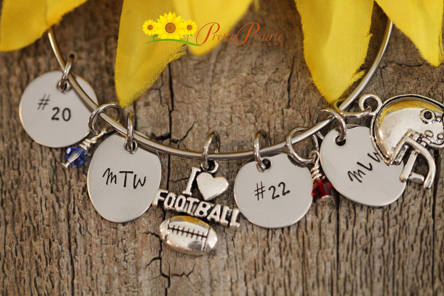 Initial Football Bangle, Football Mom Gift, Football Girlfriend, Sports Jewelry, Custom Charm Bangle, Football Bracelet, Personalized Gift