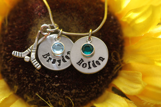 Hockey Multiple Disc Necklace, Personalized Hockey Jewelry, Hockey Mom Gift, Team Mom Gift, Hand Stamped, I Love Hockey, Sports Jewelry