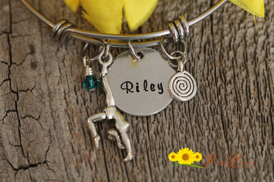 Personalized Gymnastics Bangle, Gymnastics Bracelet, Gift for Gymnast, Gymnastic Coach Gift, Tumbler Bangle, Gymnast Jewelry, Tumbling Gift
