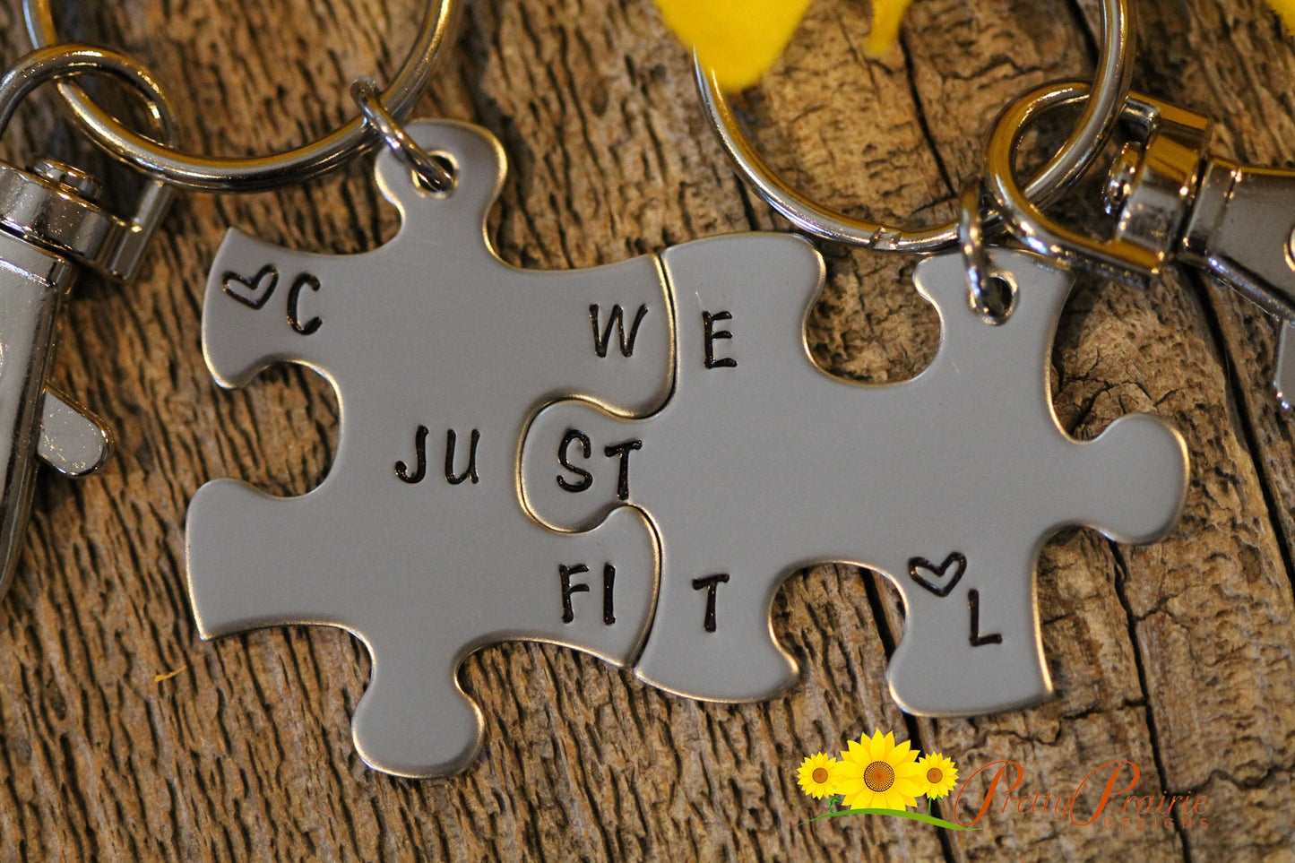 We Just Fit Puzzle Piece Keychain Set, Hand Stamped, Personalized, Best Friend, Couples Gift, Anniversary, His and Her Gift, Valentine Gift