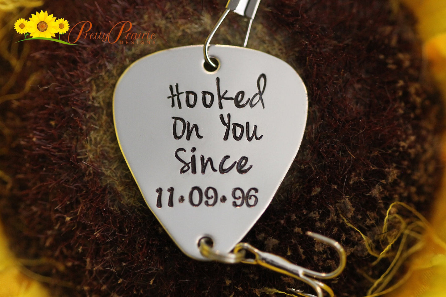 Hooked On You Since Fishing Lure, Custom Made Lure, Fishing Gifts, Anniversary or Valentine Gift, Hand Stamped Fishing Hook, Dated Lure