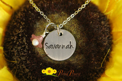 Personalized Flower Necklace, Everyday Children's Necklace, Dainty Necklace, Hand Stamped Necklace, Kid's Jewelry, Teen Gift