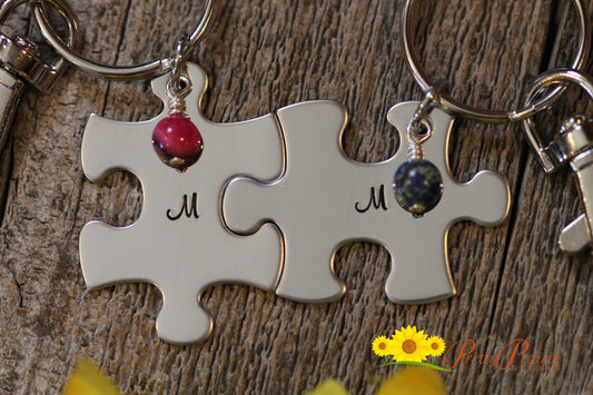 Initial Puzzle Piece Keychain Set, Personalized, Hand Stamped, Couples Gift, Sorority Sisters, Present for Siblings, Best Friends Gift
