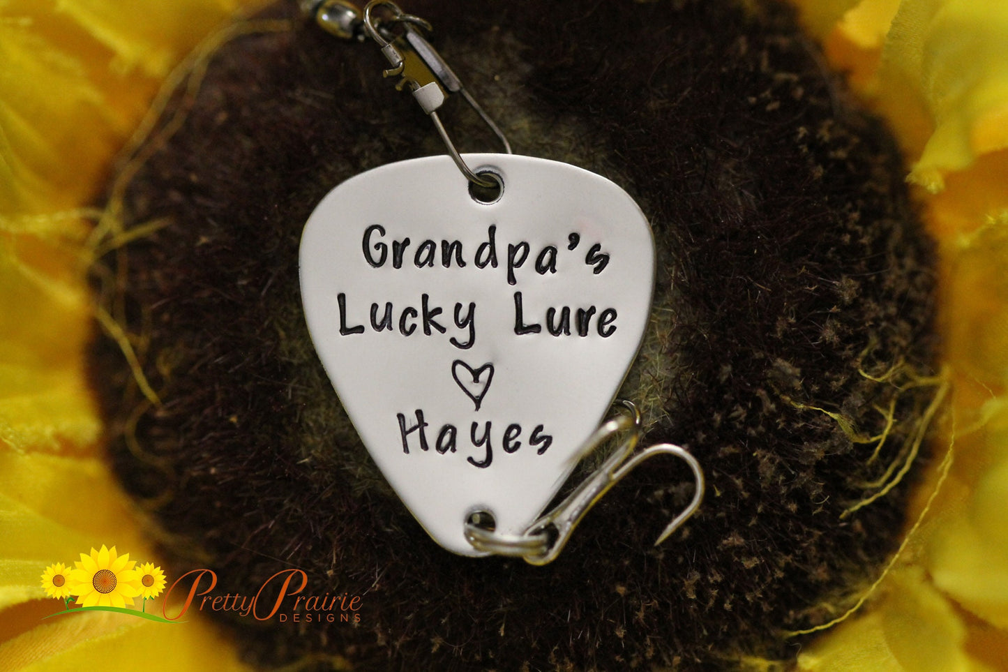 Lucky Lure Fishing Lure or Keychain, Unique Fishing Gift, Hand Stamped Fishing Hook, Angler Gift, Personalized, Dad or Grandpa Gift