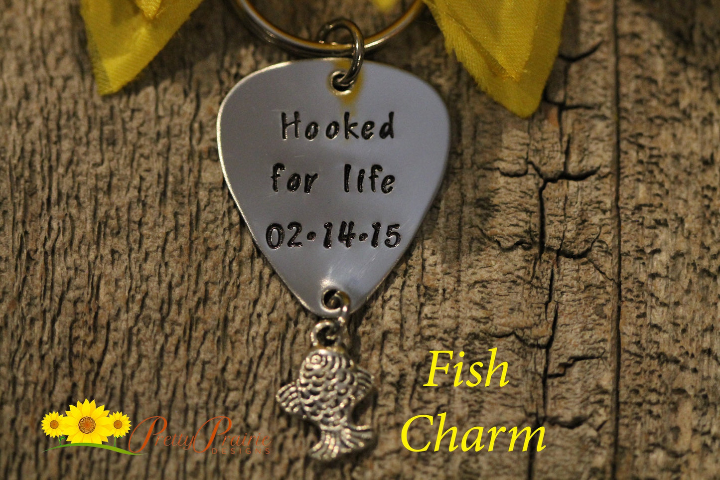 Hooked for Life Keychain, Angler Gift, Engagement or Wedding Gift, Hand Stamped, Personalized, Anniversary, Engagement, Love to Fish Gift