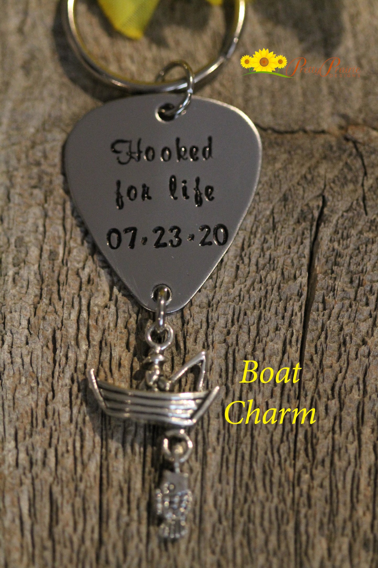 Hooked for Life Keychain, Angler Gift, Engagement or Wedding Gift, Hand Stamped, Personalized, Anniversary, Engagement, Love to Fish Gift