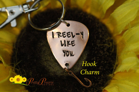 I Reel-y Like You Keychain, Custom Fishing Gift, Hand Stamped Gift for Angler, Husband, Fisherman Gift, Valentine, Engagement, Love to Fish