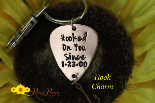 Hooked On You Since Fishing Keychain, Custom, Fishing Gift, Anniversary or Valentine Gift, Hand Stamped, Personalized Keychain, Angler Gift