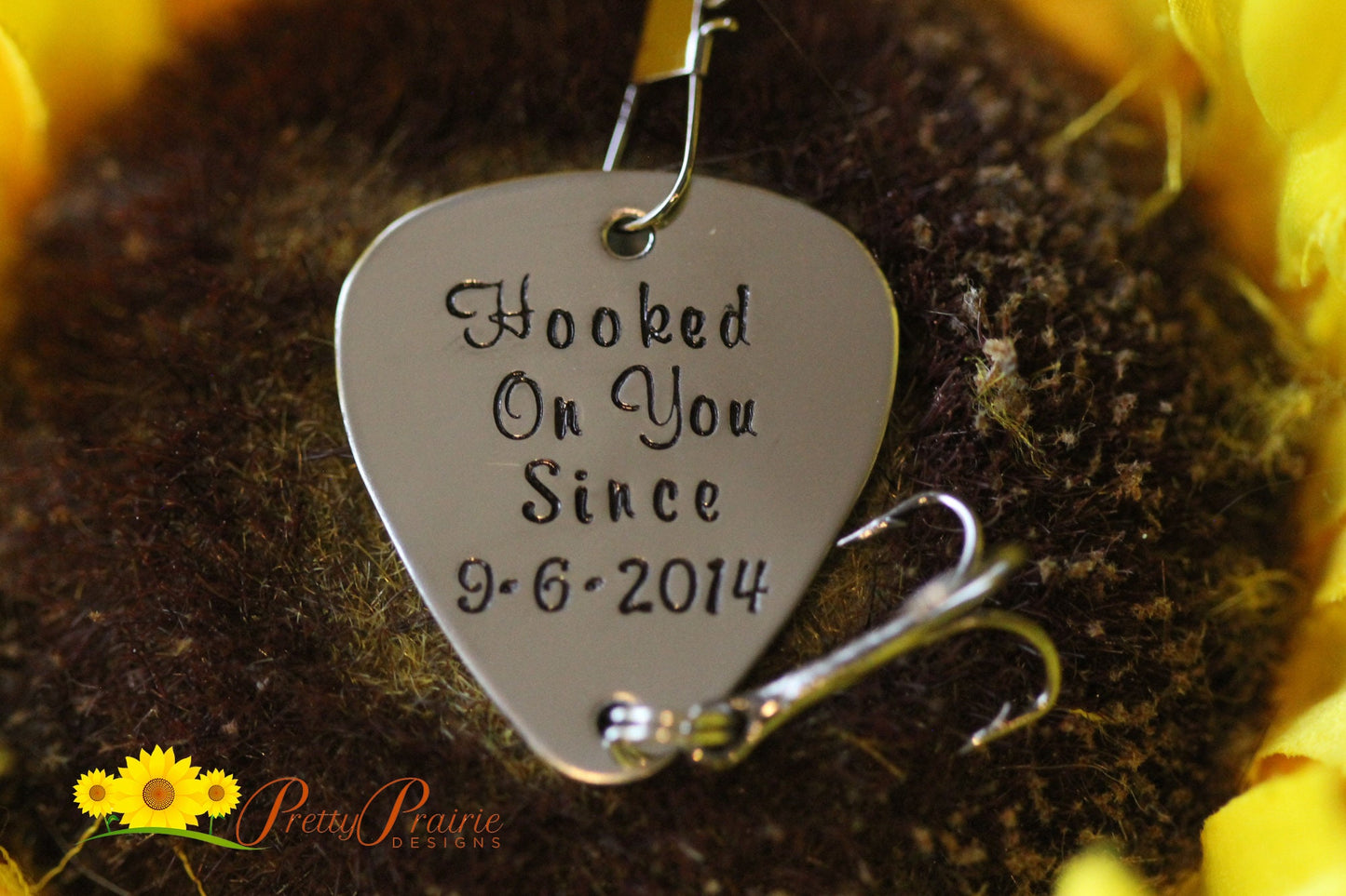 Hooked On You Since Fishing Lure, Custom Made Lure, Fishing Gifts, Anniversary or Valentine Gift, Hand Stamped Fishing Hook, Dated Lure